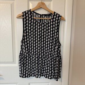 Madewell Ruffle Tank in Bloomstamp Black and White‎ Print Peplum Size L